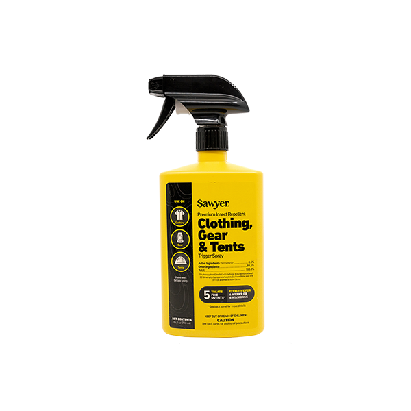 A trigger spray bottle of Sawyer premium Permethrin insect repellent