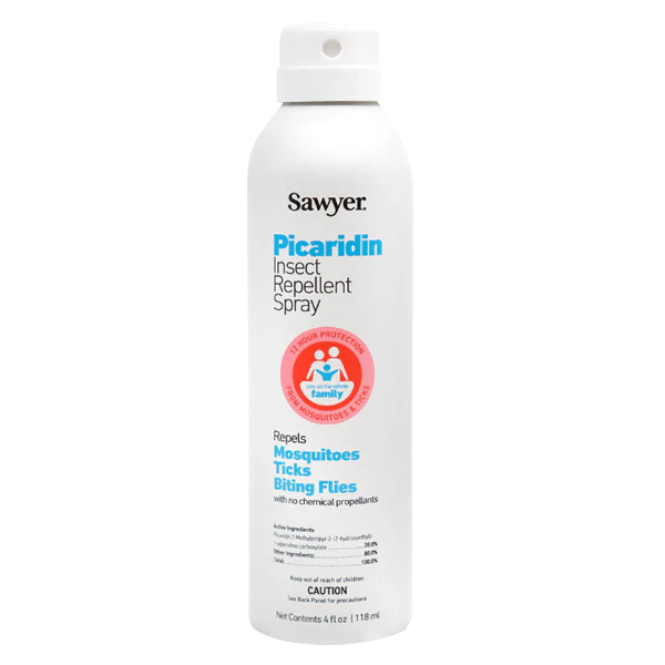 A bottle of Sawyer Picaridin insect repellent continuous spray