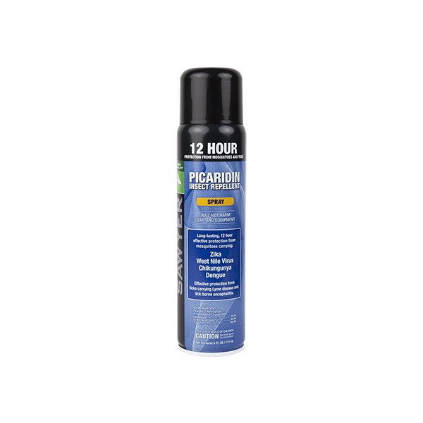 An aerosol spray can of Sawyer picaridin insect repellent spray