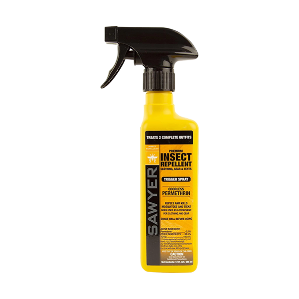 A trigger spray bottle of Sawyer permium Permethrin insect repellent
