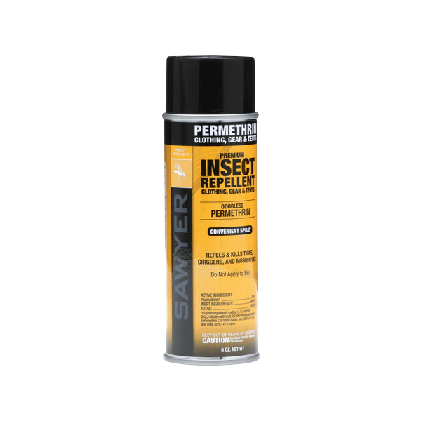 An aerosol can of Sawyer Permethrin insect repellent