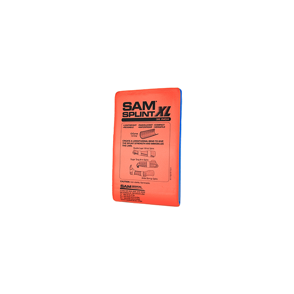 The Sawyer SAM Splint 36 inch folded with instructions on the front