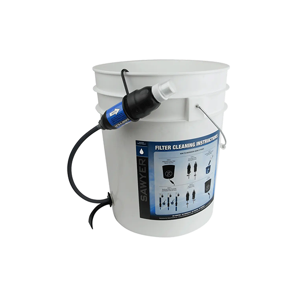 A Sawyer international gravity bucket water filtration system